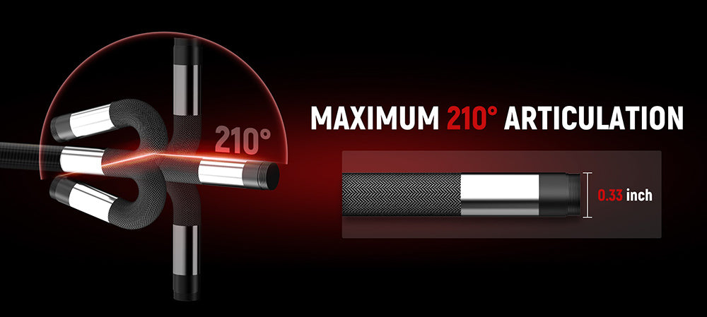 KAIWEETS KBA01 Obousměrný kloubový boroskop, otočná kamera o 210°, 8 LED světel, 4,3palcový displej, 1920*1080P, vodotěsný IP67