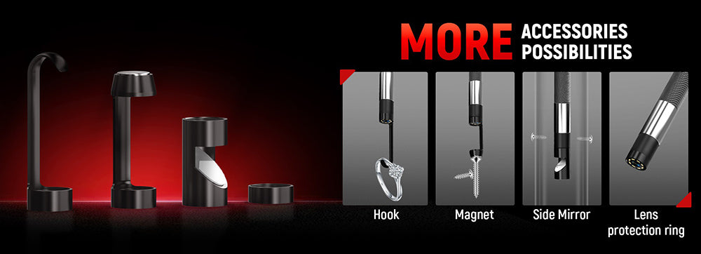 KAIWEETS KBA01 Obousměrný kloubový boroskop, otočná kamera o 210°, 8 LED světel, 4,3palcový displej, 1920*1080P, vodotěsný IP67