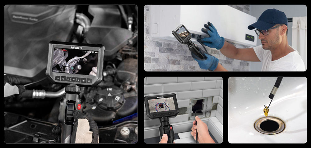 KAIWEETS KBA01 Obousměrný kloubový boroskop, otočná kamera o 210°, 8 LED světel, 4,3palcový displej, 1920*1080P, vodotěsný IP67