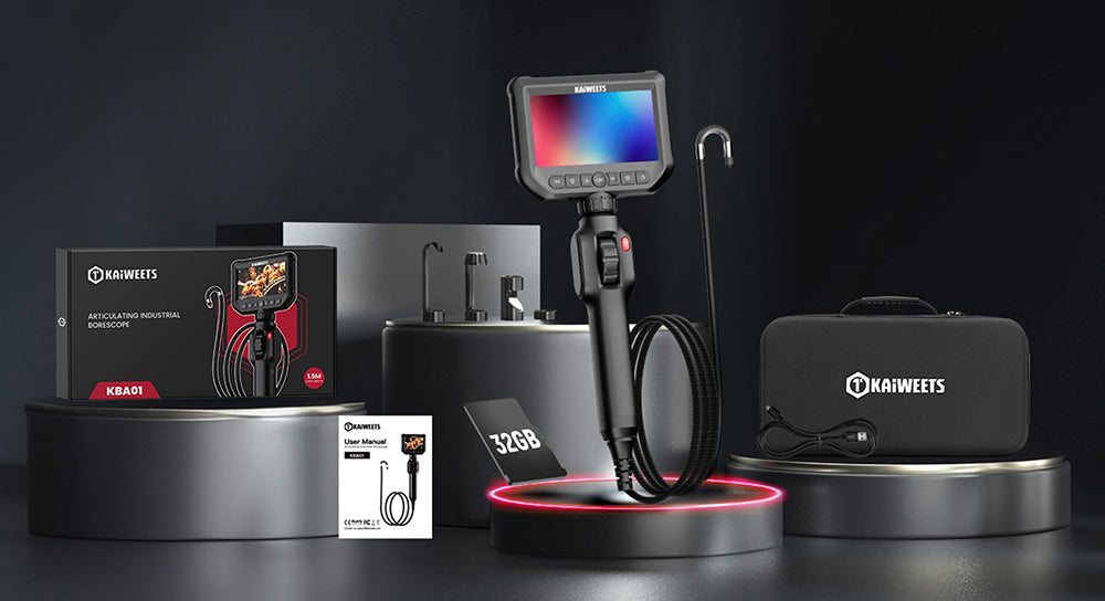 KAIWEETS KBA01 Obousměrný kloubový boroskop, otočná kamera o 210°, 8 LED světel, 4,3palcový displej, 1920*1080P, vodotěsný IP67