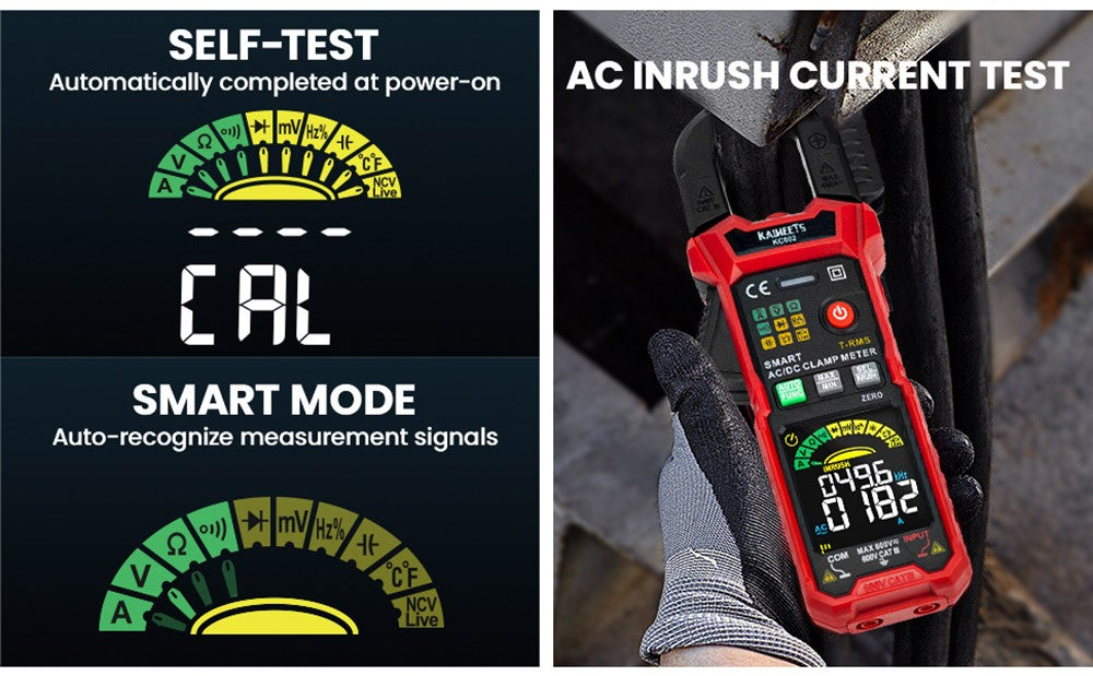 KAIWEETS KC602 Inteligentní digitální klešťový měřič, 6000 číslic True-RMS, automatický rozsah, AC/DC proud, detekce NCV