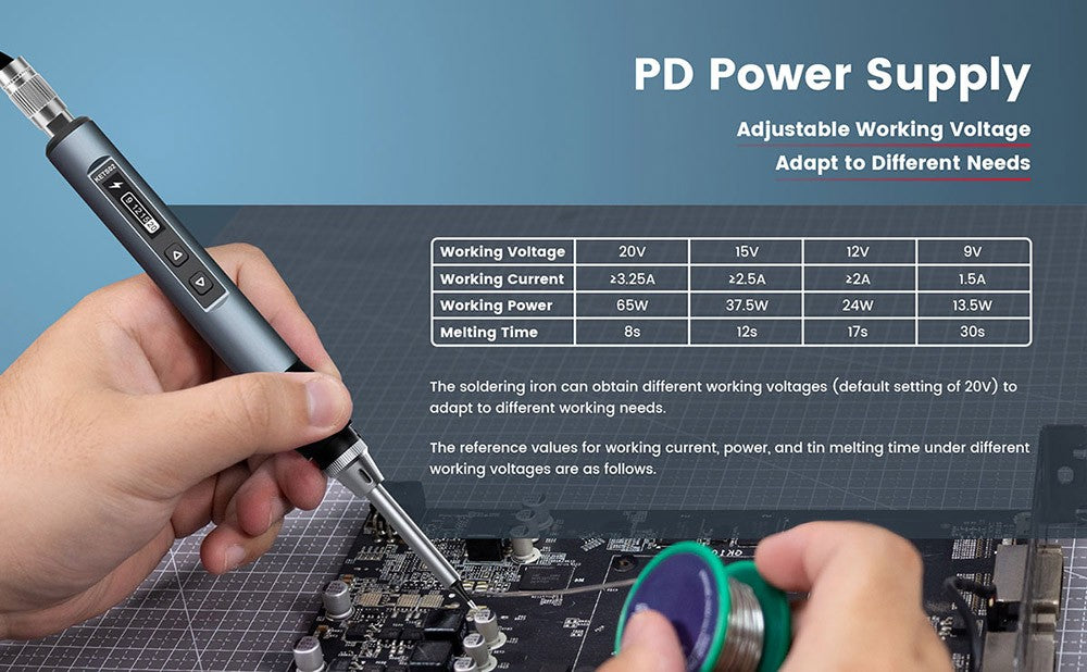 KAIWEETS KETS02 Chytrá digitální páječka, provozní napětí 9-20 V, přesná regulace teploty, režim spánku, dětský zámek, OLED displej