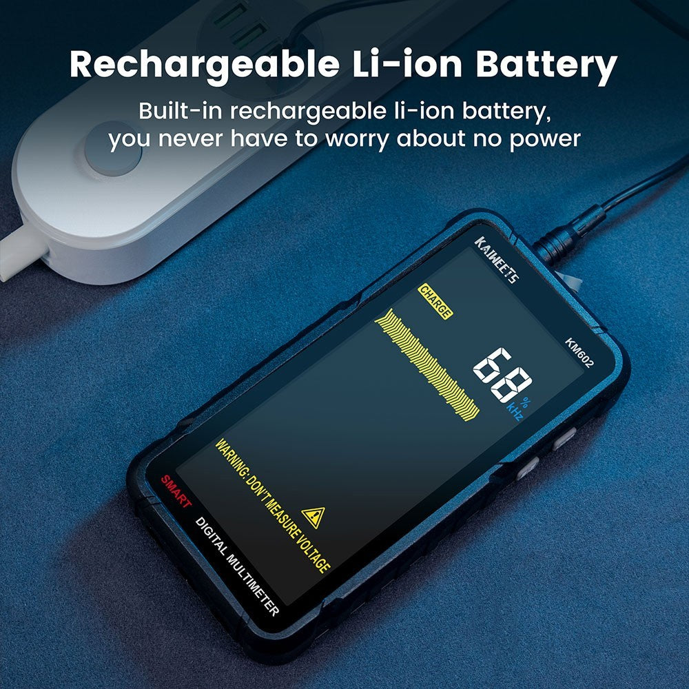 Digitální multimetr KAIWEETS KM602 s 6000 měřiči True-RMS, inteligentní režim, manuální režim, dobíjecí baterie 1200 mAh, automatické zamykání - černý