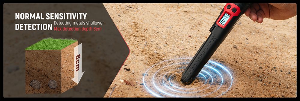 Detektor kovů KAIWEETS PREC-POINTER I Pinpointer, detekce 360°, vodotěsný IP68, LCD displej a svítilna, 3 režimy upozornění