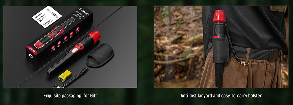 Detektor kovů KAIWEETS PREC-POINTER I Pinpointer, detekce 360°, vodotěsný IP68, LCD displej a svítilna, 3 režimy upozornění