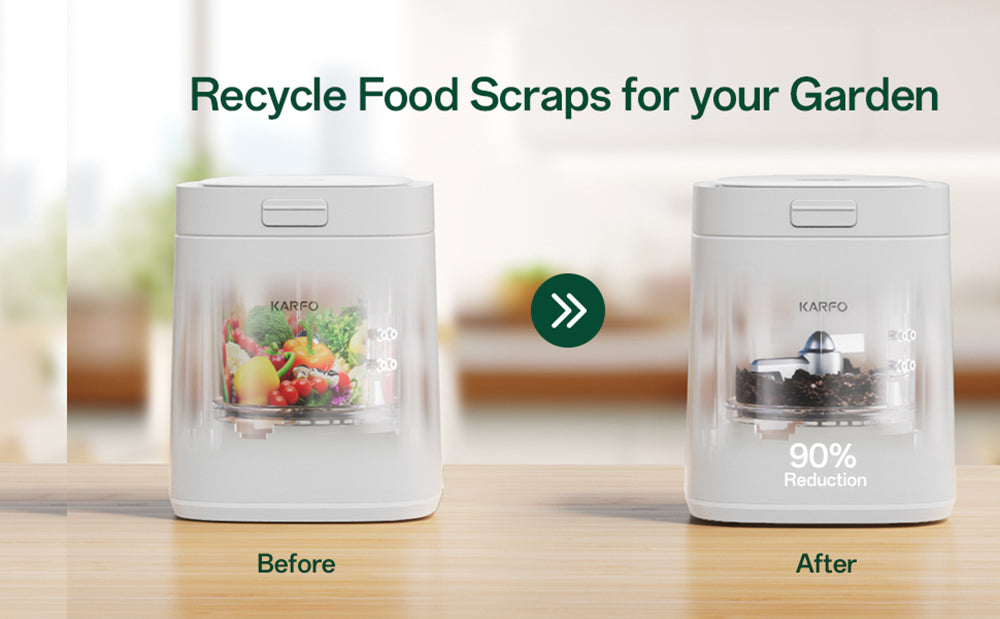 Kuchyňský kompostér karfo UF006-EC, objem 2,5 l, automatické ovládání jedním tlačítkem, promění potravinový odpad v hnojivo pro rostliny, bílý