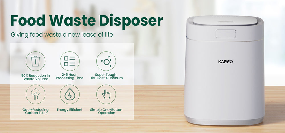 Kuchyňský kompostér karfo UF006-EC, objem 2,5 l, automatické ovládání jedním tlačítkem, promění potravinový odpad v hnojivo pro rostliny, bílý