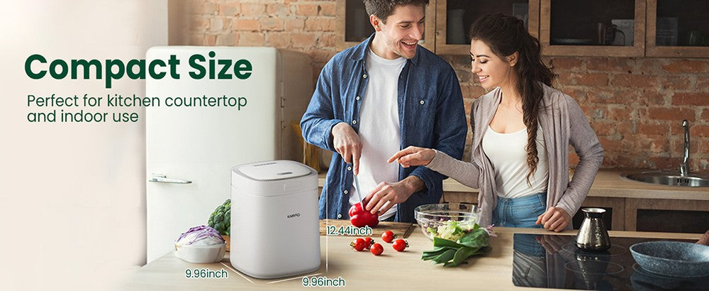 Kuchyňský kompostér karfo UF006-EC, objem 2,5 l, automatické ovládání jedním tlačítkem, promění potravinový odpad v hnojivo pro rostliny, bílý