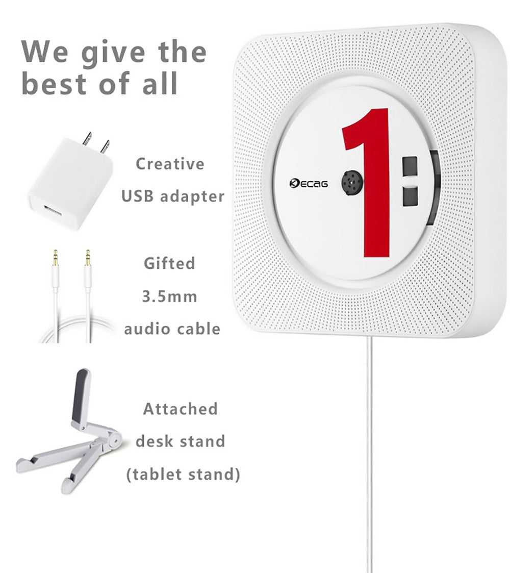 Kecag KC-808 Nástěnný CD přehrávač s Bluetooth a dálkovým ovládáním, FM rádio, MP3, konektor pro sluchátka, USB - černý