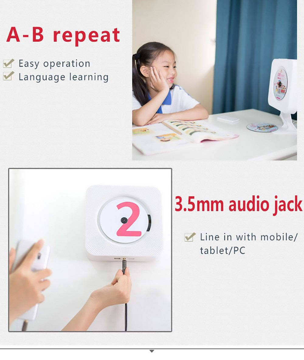 Kecag KC-808 Nástěnný CD přehrávač s Bluetooth a dálkovým ovládáním, FM rádio, MP3, konektor pro sluchátka, USB - černý