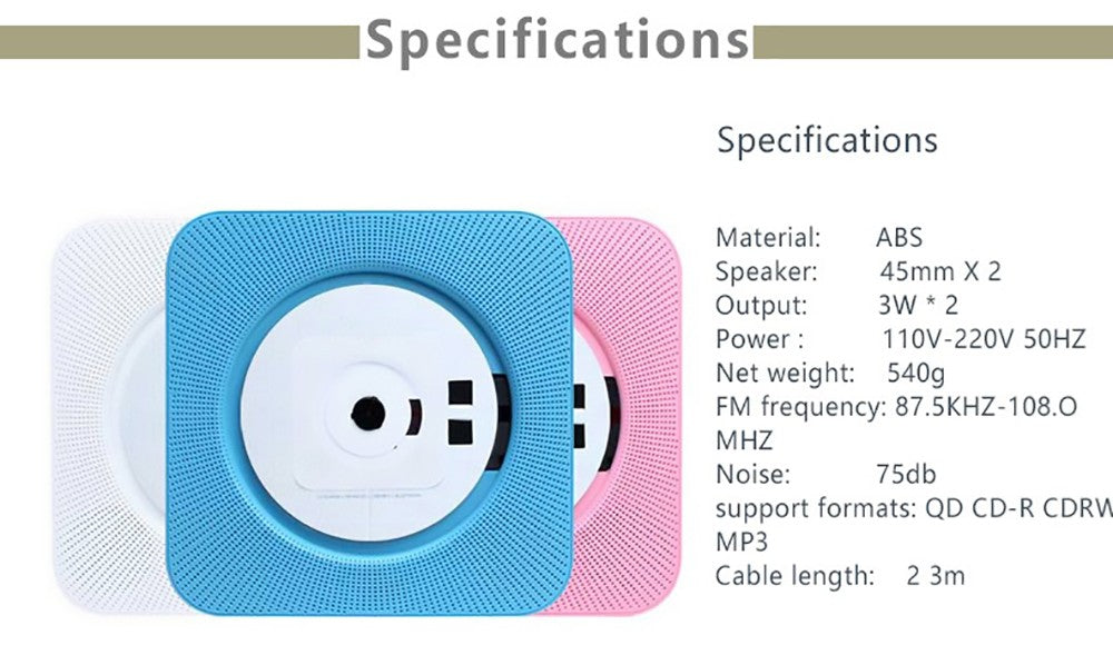 Kecag KC-808 Nástěnný CD přehrávač s Bluetooth a dálkovým ovládáním, FM rádio, MP3, konektor pro sluchátka, USB - černý