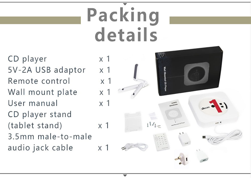 Kecag KC-808 Nástěnný CD přehrávač s Bluetooth a dálkovým ovládáním, FM rádio, MP3, konektor pro sluchátka, USB - černý