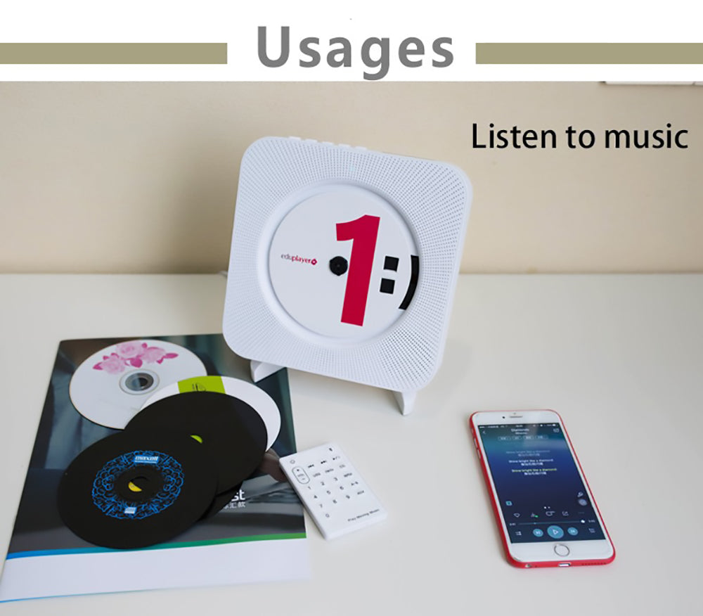 Kecag KC-808 Nástěnný CD přehrávač s Bluetooth a dálkovým ovládáním, FM rádio, MP3, konektor pro sluchátka, USB - černý