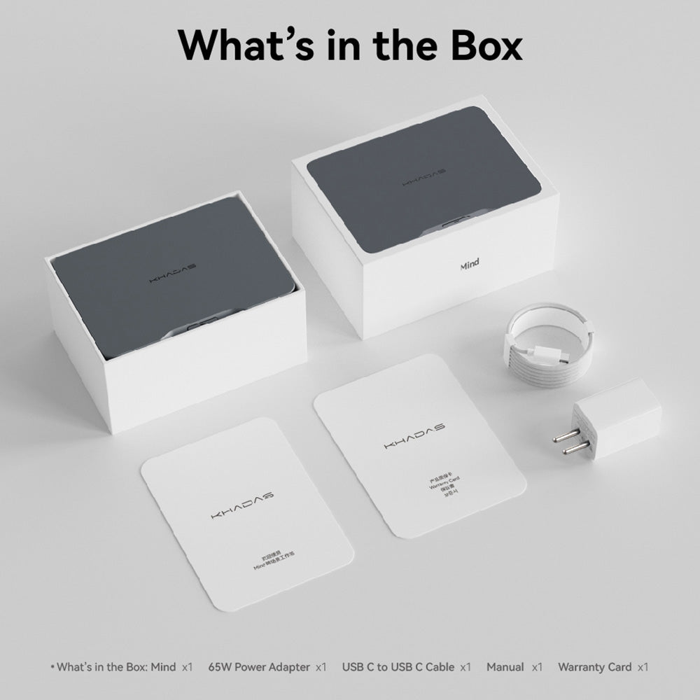 Přenosná pracovní stanice KHADAS Mind Premium Mini PC, Intel Core i7-1360P 12 jader až 5,0 GHz, 32 GB RAM 1 TB SSD, WiFi 6E Bluetooth 5.2, vestavěná baterie 5,55 Wh, 2*USB typu C 1*HDMI 2.0 2*USB 3.2, aplikace Mind - zástrčka EU