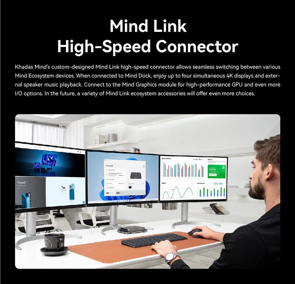 Přenosná pracovní stanice KHADAS Mind Premium Mini PC, Intel Core i7-1360P 12 jader až 5,0 GHz, 32 GB RAM 1 TB SSD, WiFi 6E Bluetooth 5.2, vestavěná baterie 5,55 Wh, 2*USB typu C 1*HDMI 2.0 2*USB 3.2, aplikace Mind - zástrčka EU