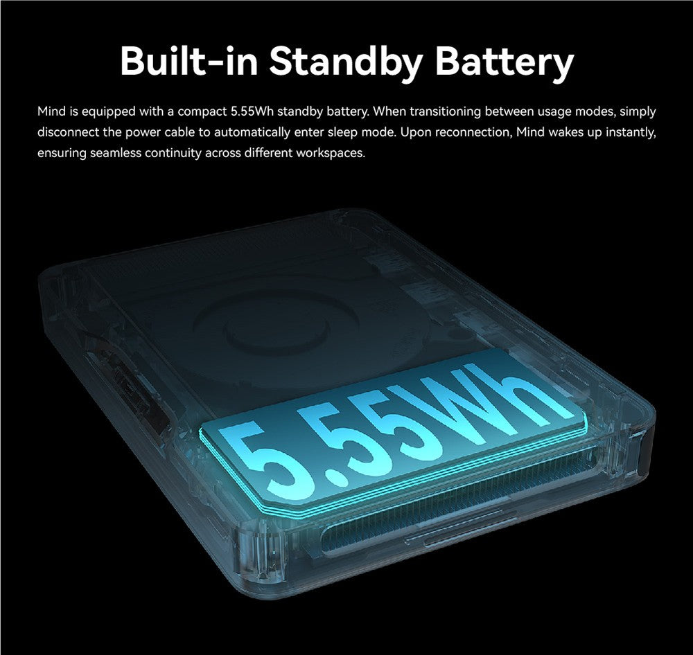 Přenosná pracovní stanice KHADAS Mind Premium Mini PC, Intel Core i7-1360P 12 jader až 5,0 GHz, 32 GB RAM 1 TB SSD, WiFi 6E Bluetooth 5.2, vestavěná baterie 5,55 Wh, 2*USB typu C 1*HDMI 2.0 2*USB 3.2, aplikace Mind - zástrčka EU