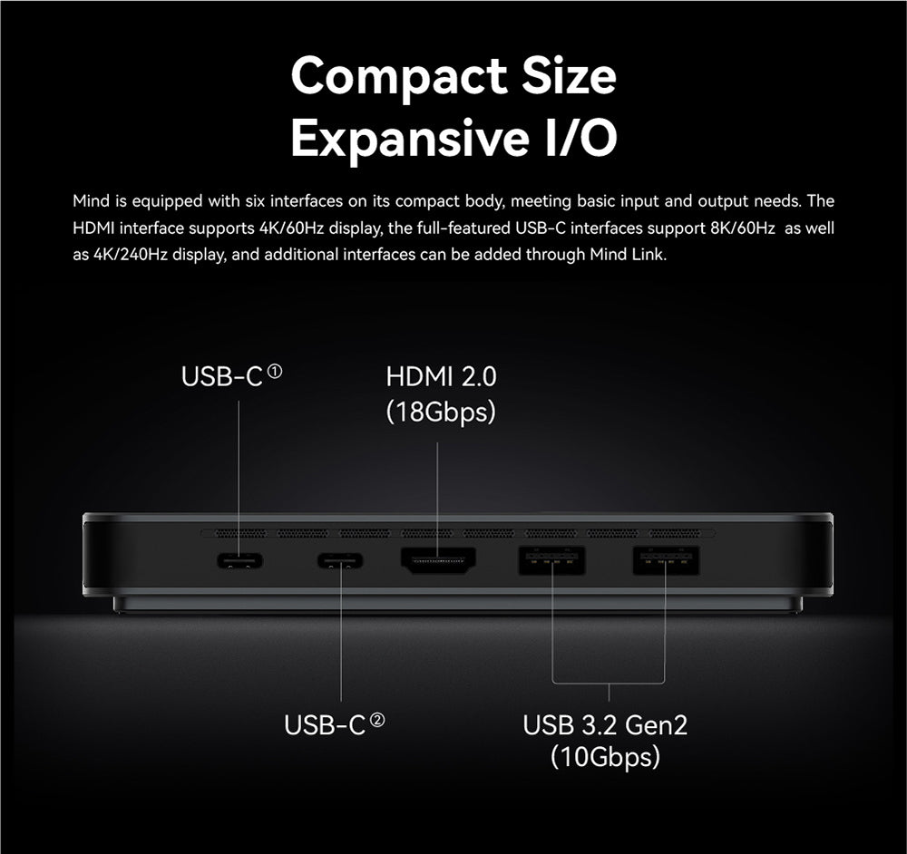 Přenosná pracovní stanice KHADAS Mind Premium Mini PC, Intel Core i7-1360P 12 jader až 5,0 GHz, 32 GB RAM 1 TB SSD, WiFi 6E Bluetooth 5.2, vestavěná baterie 5,55 Wh, 2*USB typu C 1*HDMI 2.0 2*USB 3.2, aplikace Mind - zástrčka EU