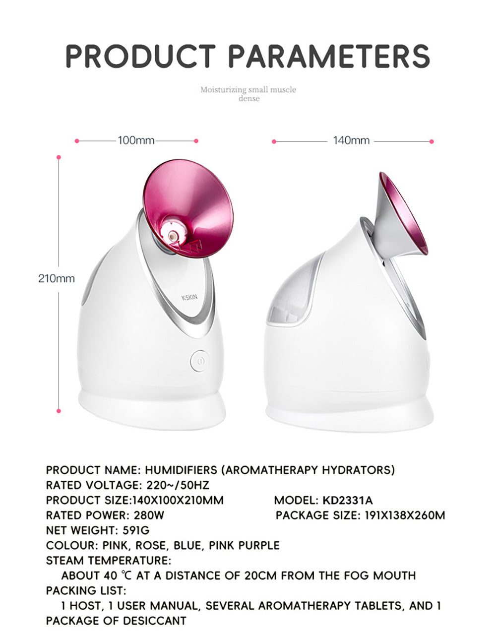 KSKIN KD2331A Horký iontový napařovač na obličej, aromaterapeutický domácí zvlhčovač pleti, teplý a horký sprej, penetrace iontového spreje - zástrčka EU