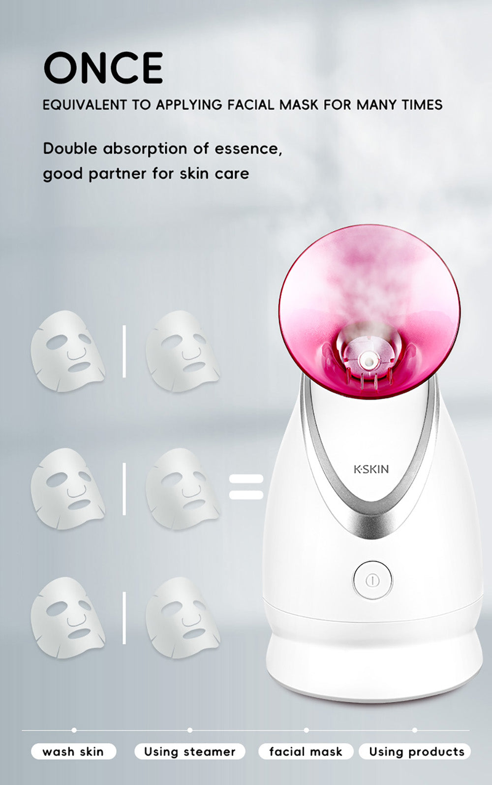 KSKIN KD2331A Horký iontový napařovač na obličej, aromaterapeutický domácí zvlhčovač pleti, teplý a horký sprej, penetrace iontového spreje - zástrčka EU