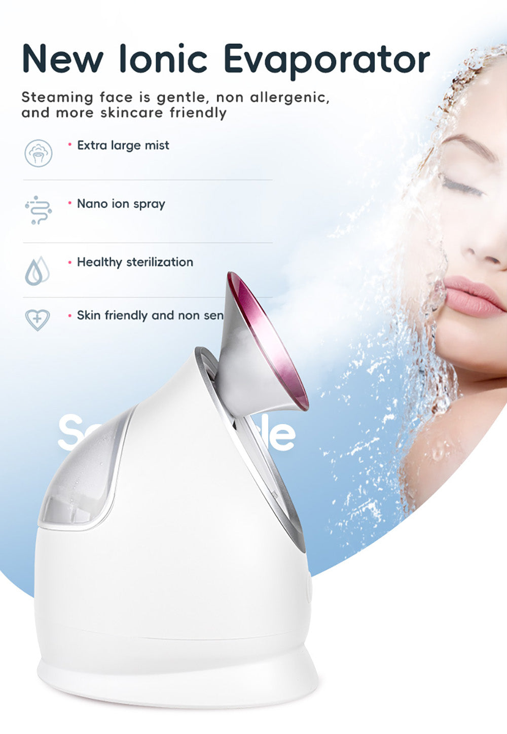 KSKIN KD2331A Horký iontový napařovač na obličej, aromaterapeutický domácí zvlhčovač pleti, teplý a horký sprej, penetrace iontového spreje - zástrčka EU