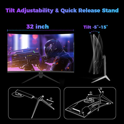 KTC H32S17C 1500R Curved Gaming Monitor, 32 inch 1920*1080 VA Panel, 180Hz Refresh Rate, 3000:1 Contrast Ratio, FreeSync &amp; G-Sync, Low Blue Light &amp; Flicker Free, 2*HDMI 2.0, 1*DP1.4, 1*Earphone Jack, VESA Mount