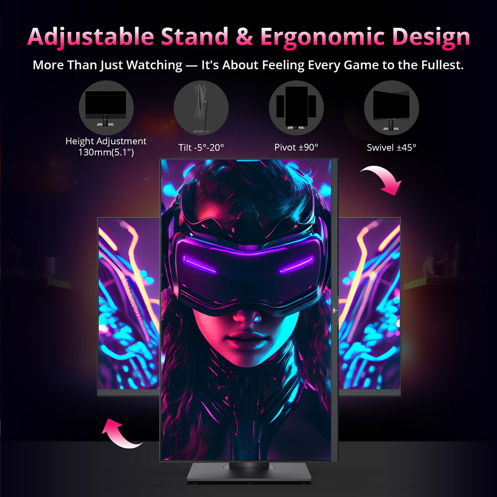 Herní monitor KTC H27P22S 27" s rozlišením 3840x2160 UHD, AUO 7.0, rychlý IPS panel, HDR400, obnovovací frekvence 160 Hz, doba odezvy 1 ms, 132 % sRGB, kompatibilní s FreeSync a G-SYNC, redukce modrého světla, 2x HDMI 2.1, 2x DP 1.4, 1x USB 2.0, nastavitelný stojan a držák VESA