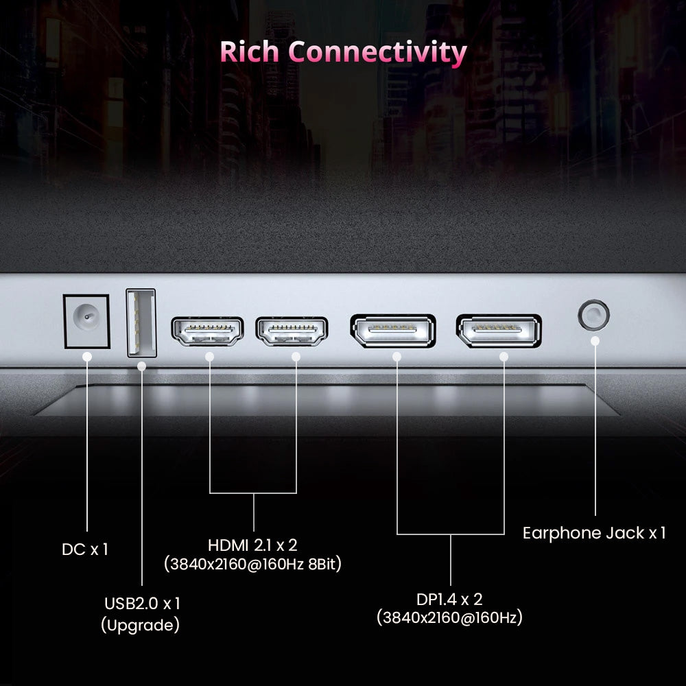 Herní monitor KTC H27P22S 27" s rozlišením 3840x2160 UHD, AUO 7.0, rychlý IPS panel, HDR400, obnovovací frekvence 160 Hz, doba odezvy 1 ms, 132 % sRGB, kompatibilní s FreeSync a G-SYNC, redukce modrého světla, 2x HDMI 2.1, 2x DP 1.4, 1x USB 2.0, nastavitelný stojan a držák VESA
