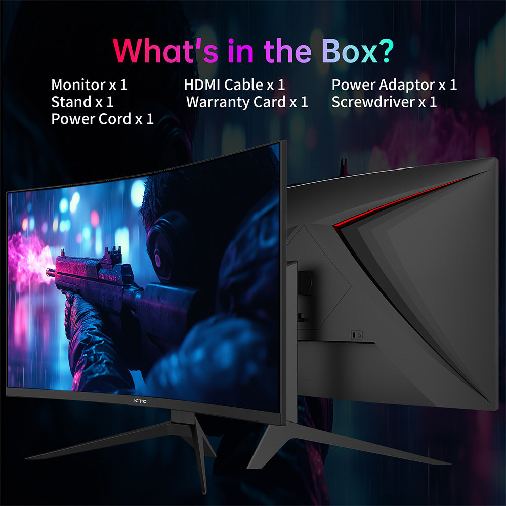 Herní monitor KTC H27S25E, 27palcový displej s rozlišením 2560*1440 QHD CSOT HVA, zakřivení 1000R, obnovovací frekvence 240 Hz, doba odezvy 1 ms MPRT, adaptivní synchronizace, kontrastní poměr 2500:1, držák VESA, nízká hladina modrého světla a bez blikání, 2x HDMI 2.0, 1x DP 1.2, 1x sluchátka