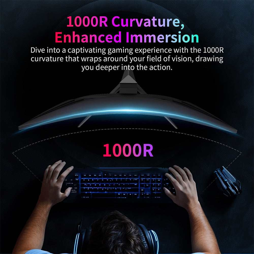 Herní monitor KTC H27S25E, 27palcový displej s rozlišením 2560*1440 QHD CSOT HVA, zakřivení 1000R, obnovovací frekvence 240 Hz, doba odezvy 1 ms MPRT, adaptivní synchronizace, kontrastní poměr 2500:1, držák VESA, nízká hladina modrého světla a bez blikání, 2x HDMI 2.0, 1x DP 1.2, 1x sluchátka