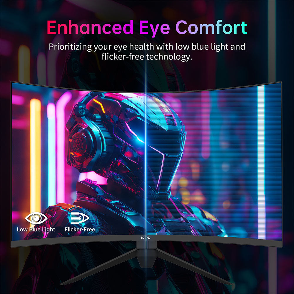 Herní monitor KTC H27S25E, 27palcový displej s rozlišením 2560*1440 QHD CSOT HVA, zakřivení 1000R, obnovovací frekvence 240 Hz, doba odezvy 1 ms MPRT, adaptivní synchronizace, kontrastní poměr 2500:1, držák VESA, nízká hladina modrého světla a bez blikání, 2x HDMI 2.0, 1x DP 1.2, 1x sluchátka