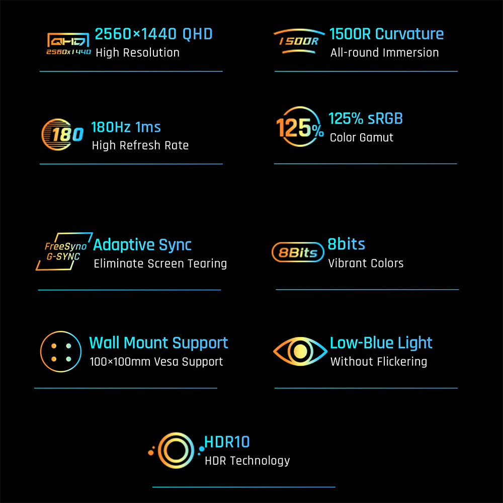 Herní monitor KTC H32S17, 32palcový zakřivený herní monitor s rozlišením 1500R, 2560x1440, QHD, 180 Hz, 16:9 ELED, 99 % sRGB, HDR10, doba odezvy 1 ms MPRT, nízký stupeň modré, kompatibilní s FreeSync a G-SYNC, USB, HDMI 2.0, 2x DP 1.4, audio výstup, flexibilní nastavení, pevný stativ, držák VESA