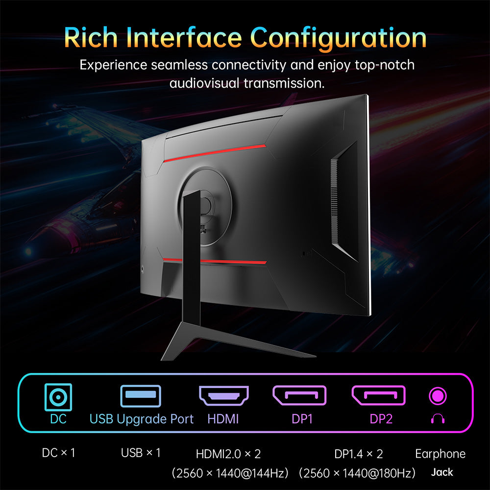 Herní monitor KTC H32S17, 32palcový zakřivený herní monitor s rozlišením 1500R, 2560x1440, QHD, 180 Hz, 16:9 ELED, 99 % sRGB, HDR10, doba odezvy 1 ms MPRT, nízký stupeň modré, kompatibilní s FreeSync a G-SYNC, USB, HDMI 2.0, 2x DP 1.4, audio výstup, flexibilní nastavení, pevný stativ, držák VESA