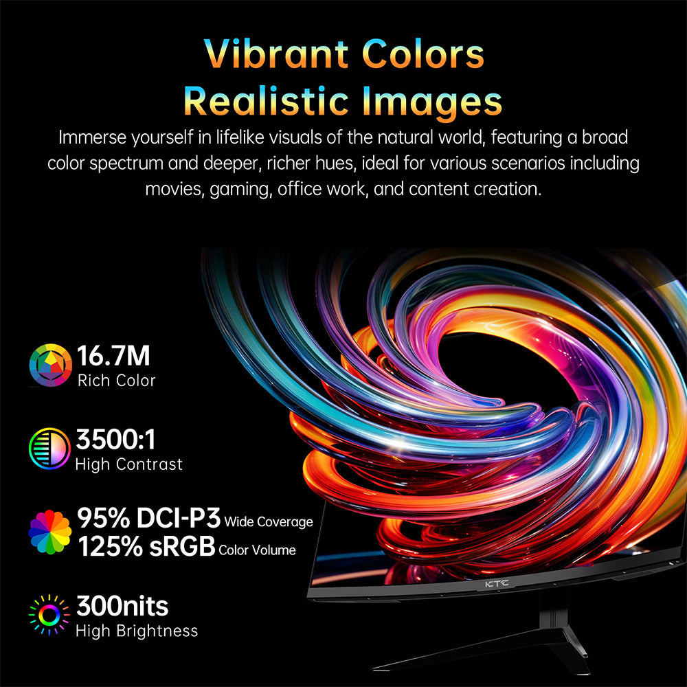 Herní monitor KTC H32S17, 32palcový zakřivený herní monitor s rozlišením 1500R, 2560x1440, QHD, 180 Hz, 16:9 ELED, 99 % sRGB, HDR10, doba odezvy 1 ms MPRT, nízký stupeň modré, kompatibilní s FreeSync a G-SYNC, USB, HDMI 2.0, 2x DP 1.4, audio výstup, flexibilní nastavení, pevný stativ, držák VESA