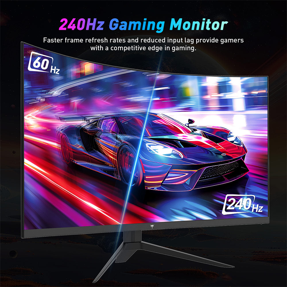 Herní monitor KTC H32S17F s úhlopříčkou 32", zakřivený, 1920*1080, HVA panel, obnovovací frekvence 240 Hz, 125 % sRGB, kontrastní poměr 3500:1, adaptivní synchronizace, HDR10, doba odezvy 3 ms, 2x HDMI 2.0, 1x DP 1.4, 1x USB 2.0, 1x audio, držák VESA, nastavitelný náklon, redukce modrého světla