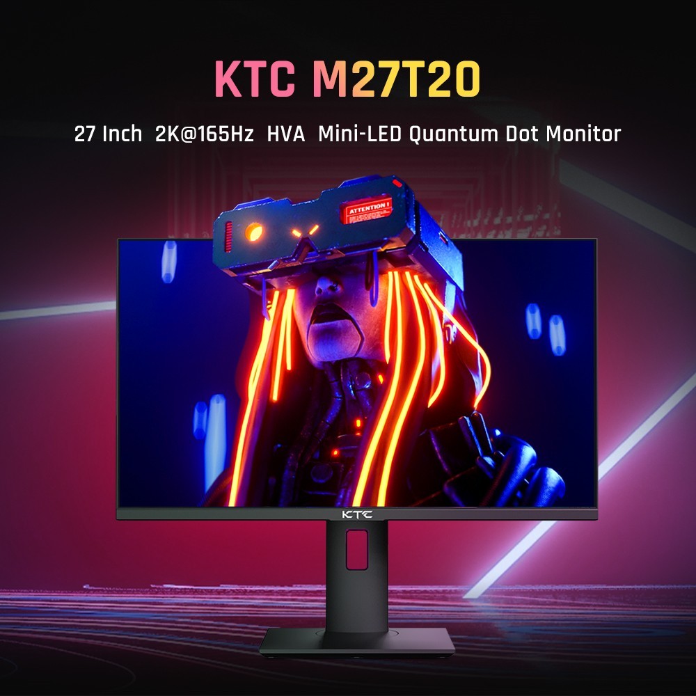 Herní monitor KTC M27T20 27 palců, mini LED, 2560x1440, 2K QHD, 165 Hz, HVA, doba odezvy 1 ms MPRT, technologie Quantum Dot, HDR 1000, kompatibilní s FreeSync G-Sync, vestavěné reproduktory, okolní osvětlení, USB 3.0, upstream, 2x HDMI 2.0, DP 1.4, 90 W, audio typu C, nástěnný držák na KVM