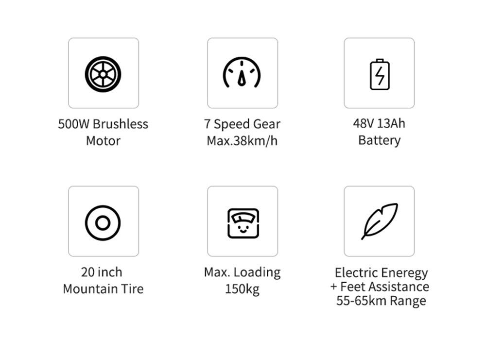 Elektrické kolo KUGOO T01 48V 500W Motor 13Ah Baterie 20X4,0 palce Hydraulické brzdy Dojezd 50-65KM Nosnost 150KG - Černá