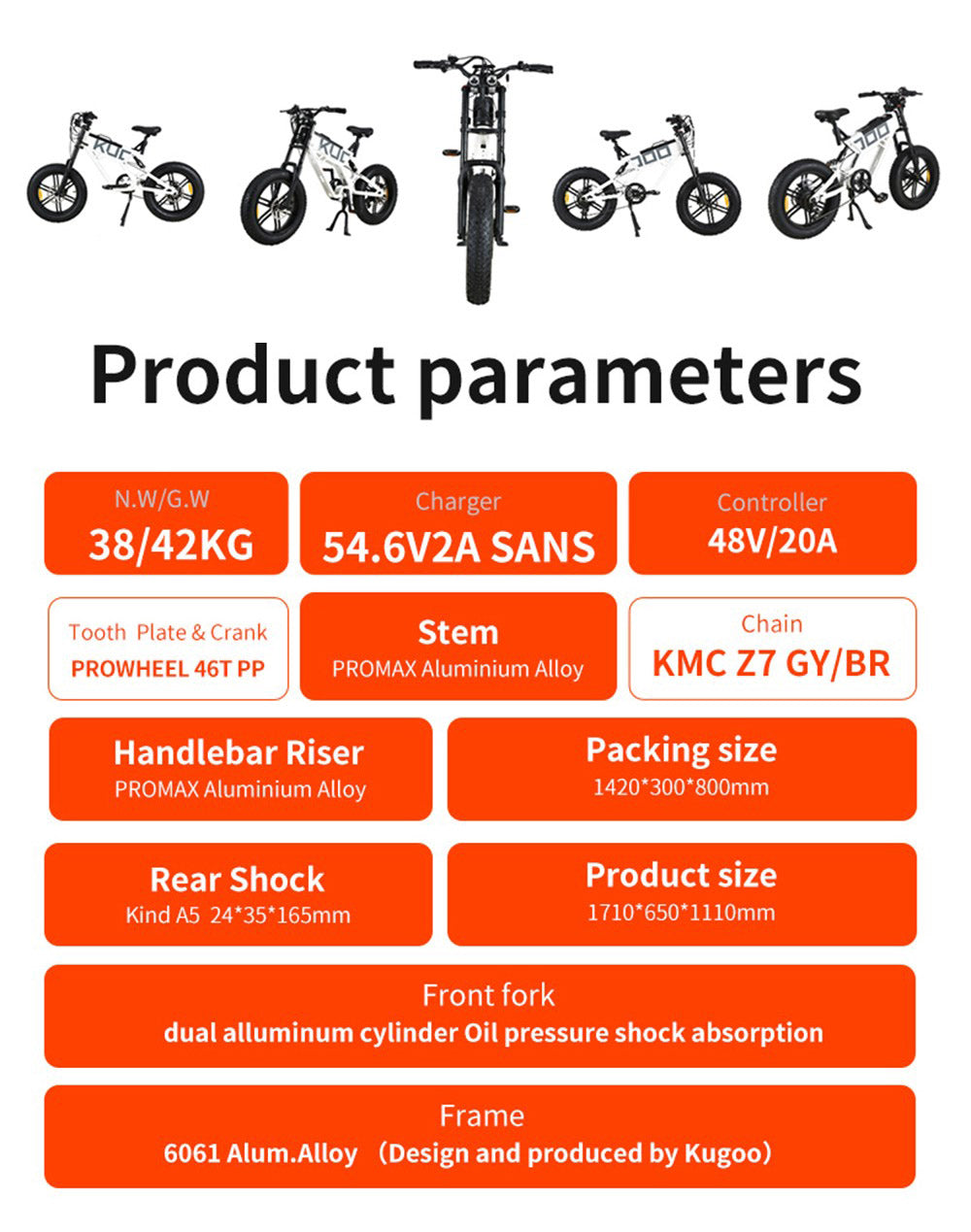 Elektrické kolo KUGOO T01 48V 500W Motor 13Ah Baterie 20X4,0 palce Hydraulické brzdy Dojezd 50-65KM Nosnost 150KG - Černá