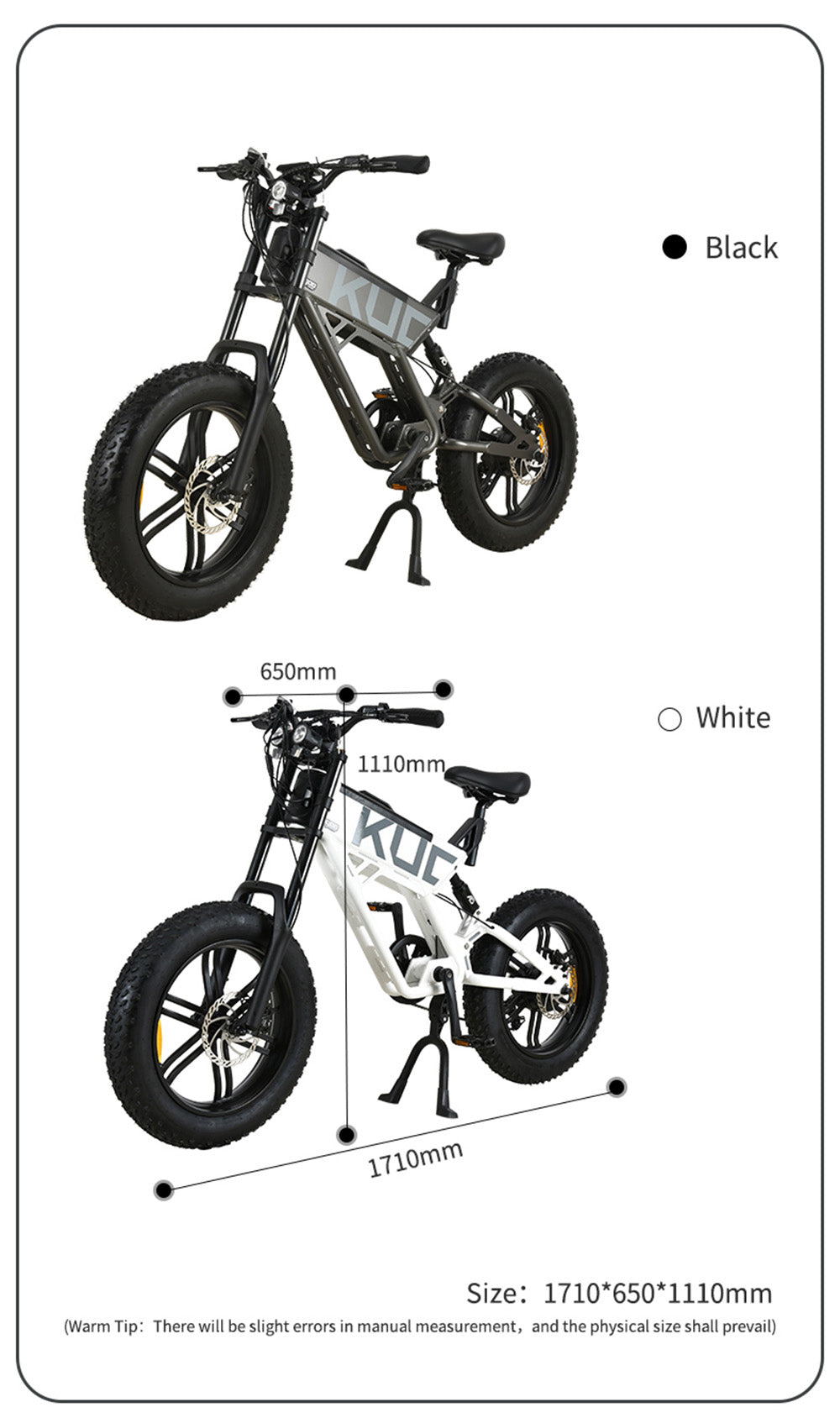 Elektrické kolo KUGOO T01 48V 500W Motor 13Ah Baterie 20X4,0 palce Hydraulické brzdy Dojezd 50-65KM Nosnost 150KG - Černá