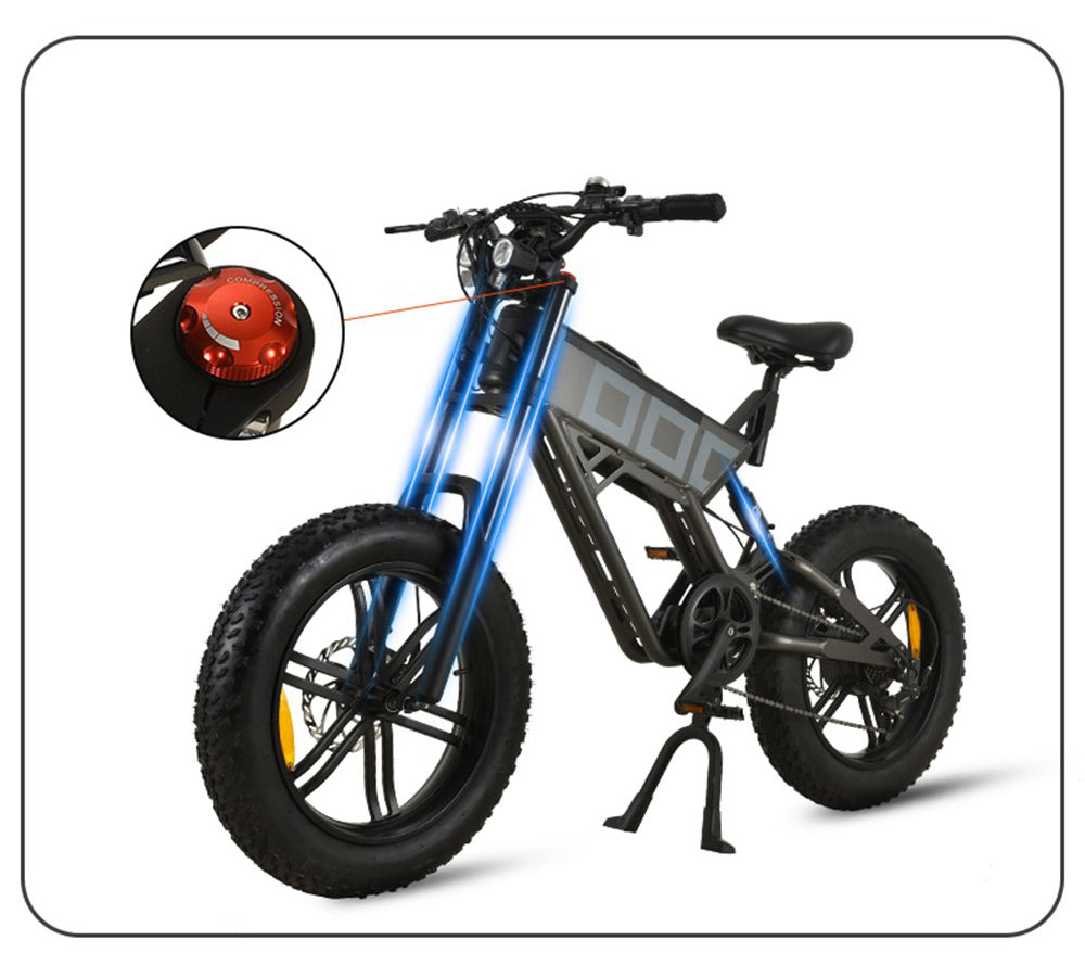 Elektrické kolo KUGOO T01 48V 500W Motor 13Ah Baterie 20X4,0 palce Hydraulické brzdy Dojezd 50-65KM Nosnost 150KG - Černá