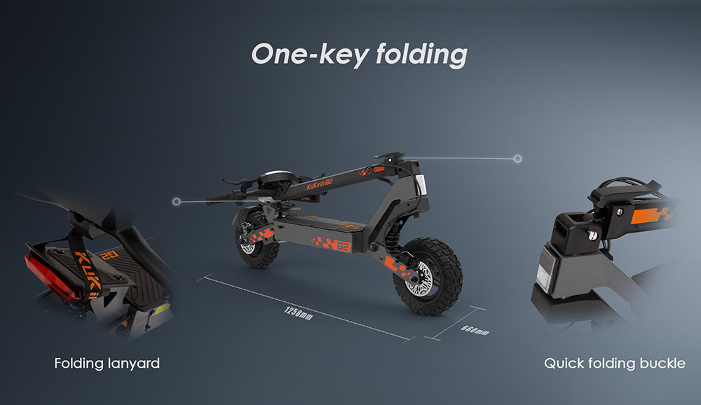 Skládací elektrická koloběžka Kukirin G2, motor 800 W, baterie 48 V 15 Ah, 10palcové pneumatiky, maximální rychlost 45 km/h, dojezd 55 km, dotykový displej, přední a zadní kotoučové brzdy