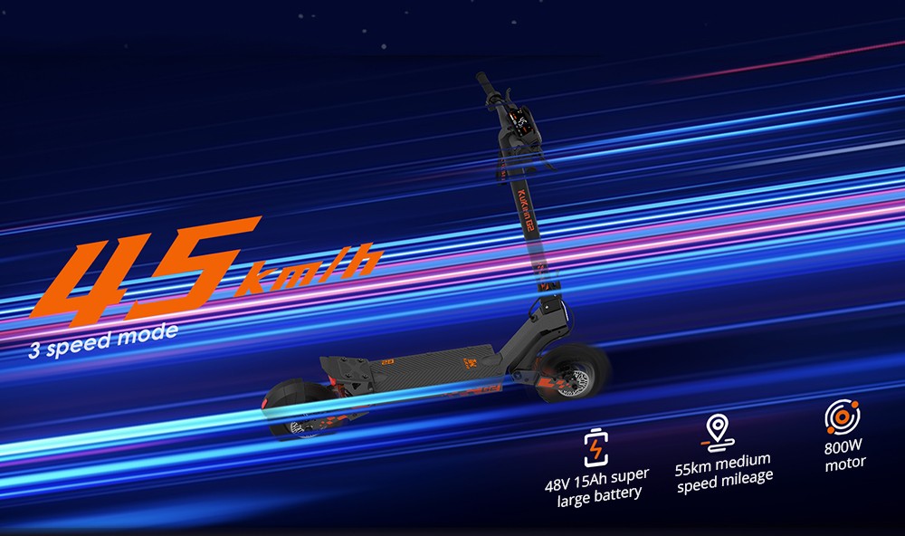 Skládací elektrická koloběžka Kukirin G2, motor 800 W, baterie 48 V 15 Ah, 10palcové pneumatiky, maximální rychlost 45 km/h, dojezd 55 km, dotykový displej, přední a zadní kotoučové brzdy