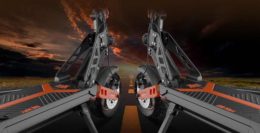 Elektrická koloběžka KuKirin G2 Max, 10palcové terénní pneumatiky, motor 1000 W, maximální rychlost 55 km/h, baterie 48 V 20 Ah, dojezd 80 km, maximální zatížení 120 kg, odnímatelné sedadlo, nastavitelná výška