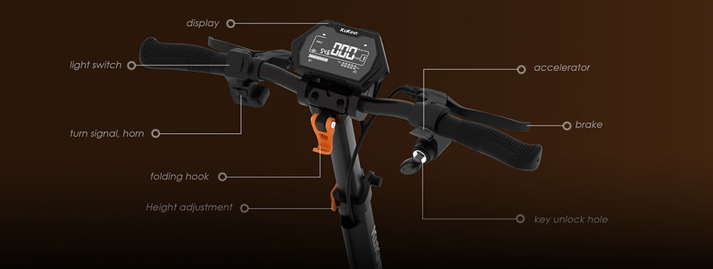 Elektrická koloběžka KuKirin G2 Max, 10palcové terénní pneumatiky, motor 1000 W, maximální rychlost 55 km/h, baterie 48 V 20 Ah, dojezd 80 km, maximální zatížení 120 kg, odnímatelné sedadlo, nastavitelná výška