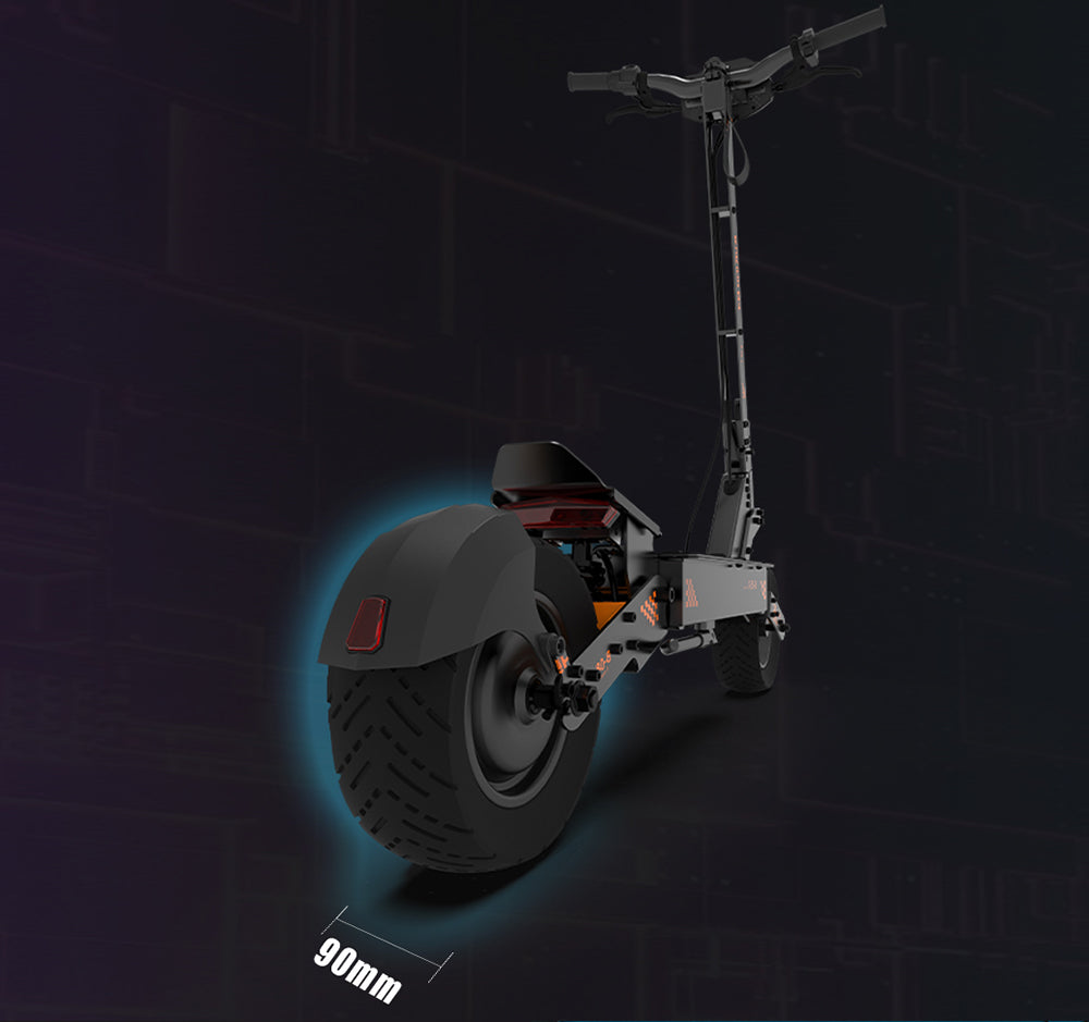 Terénní elektrická koloběžka KuKirin G4 s motorem 2000 W, baterií 60 V 20 Ah, dojezdem 75 km, maximální rychlostí 70 km/h, 11palcovými vakuovými pneumatikami, směrovými světly - černá