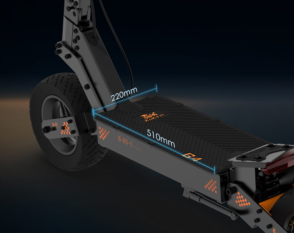 Terénní elektrická koloběžka KuKirin G4 s motorem 2000 W, baterií 60 V 20 Ah, dojezdem 75 km, maximální rychlostí 70 km/h, 11palcovými vakuovými pneumatikami, směrovými světly - černá