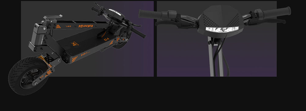 Terénní elektrická koloběžka KuKirin G4 s motorem 2000 W, baterií 60 V 20 Ah, dojezdem 75 km, maximální rychlostí 70 km/h, 11palcovými vakuovými pneumatikami, směrovými světly - černá