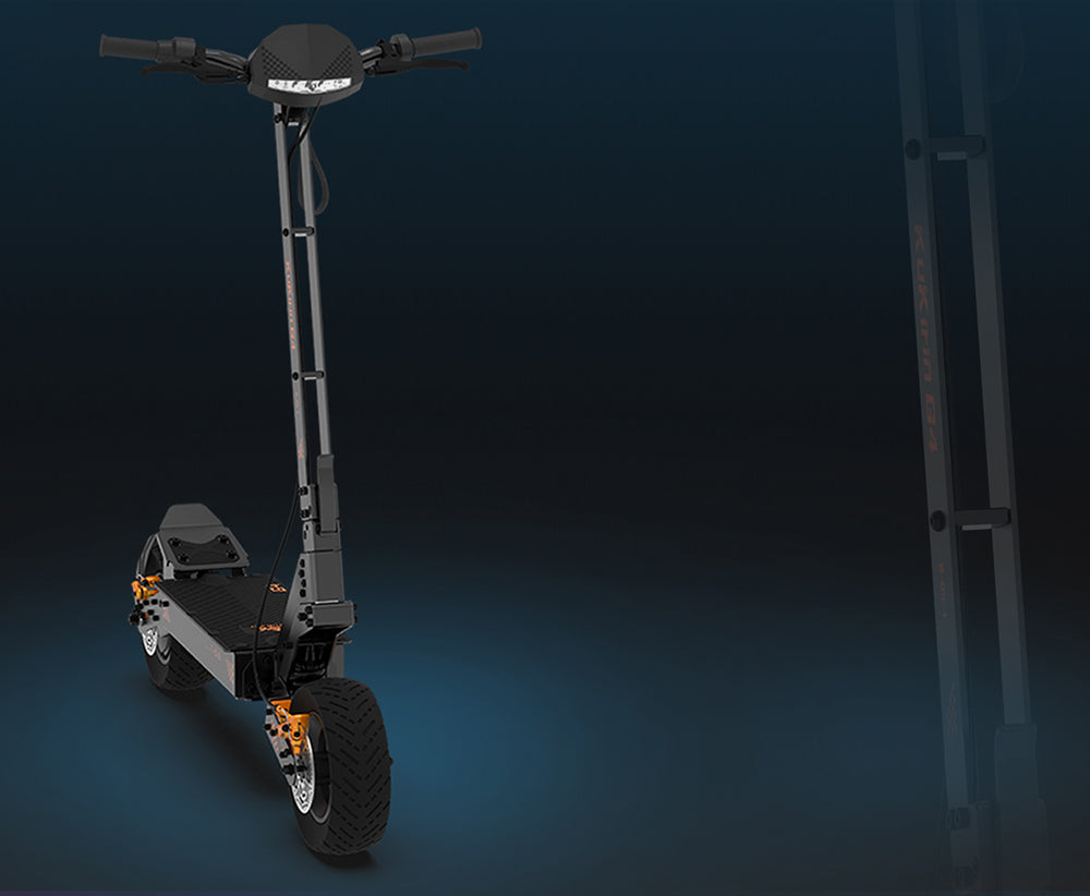 Terénní elektrická koloběžka KuKirin G4 s motorem 2000 W, baterií 60 V 20 Ah, dojezdem 75 km, maximální rychlostí 70 km/h, 11palcovými vakuovými pneumatikami, směrovými světly - černá