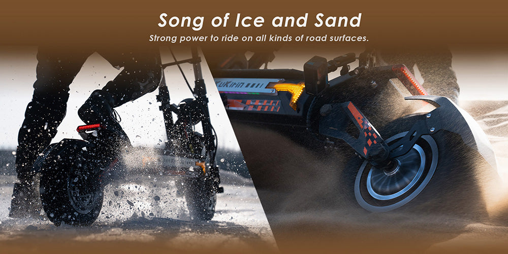 Terénní elektrická koloběžka KuKirin G4 Max, 2*1600W bezkartáčový motor v náboji, 12palcové terénní pneumatiky, baterie 60V 35,2Ah, maximální dojezd 95 km, maximální rychlost 86 km/h, olejová brzda vpředu a vzadu, vodotěsnost IP54