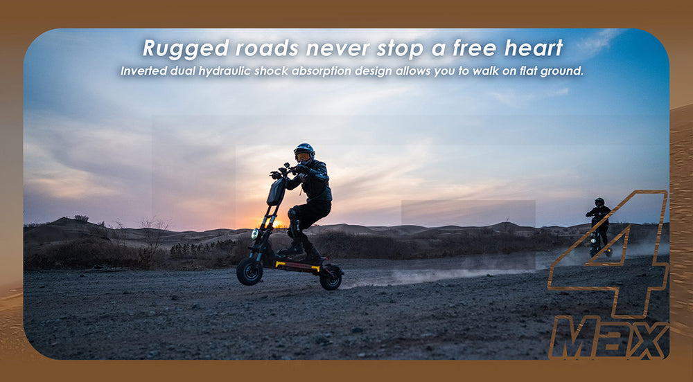 Terénní elektrická koloběžka KuKirin G4 Max, 2*1600W bezkartáčový motor v náboji, 12palcové terénní pneumatiky, baterie 60V 35,2Ah, maximální dojezd 95 km, maximální rychlost 86 km/h, olejová brzda vpředu a vzadu, vodotěsnost IP54