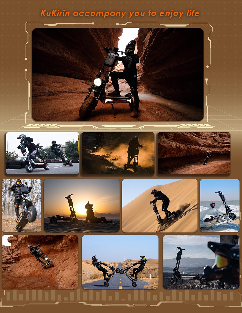 Terénní elektrická koloběžka KuKirin G4 Max, 2*1600W bezkartáčový motor v náboji, 12palcové terénní pneumatiky, baterie 60V 35,2Ah, maximální dojezd 95 km, maximální rychlost 86 km/h, olejová brzda vpředu a vzadu, vodotěsnost IP54